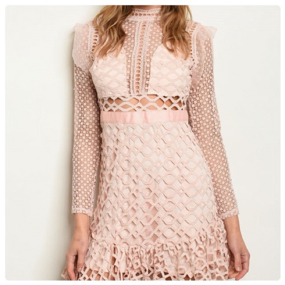 Creamy Blush Crochet Party Dress - Picture 2 of 5